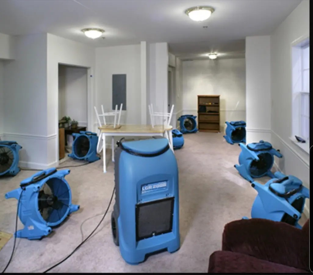 Air movers and dehumidifier setup for Water Extraction & Removal in Mukwonago